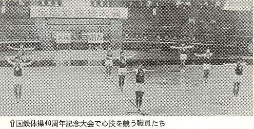 国鉄体操40周年記念大会が、東京代々木の国立競技場第2体育館で開かれ、全国各ブロックの代表253人が参加